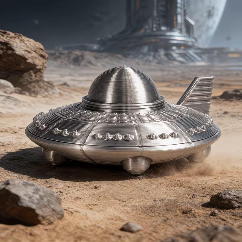 3D 프린트된 UFO 피규어, 레트로 메탈 마감, 공상 - 3D Printing Ultem 리뷰 및 가격