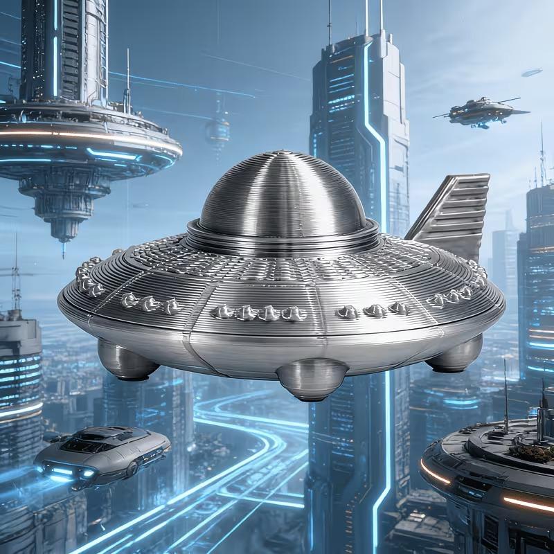 3D 프린트된 UFO 피규어, 레트로 메탈 마감, 공상 - 3D Printing Ultem 리뷰 및 가격