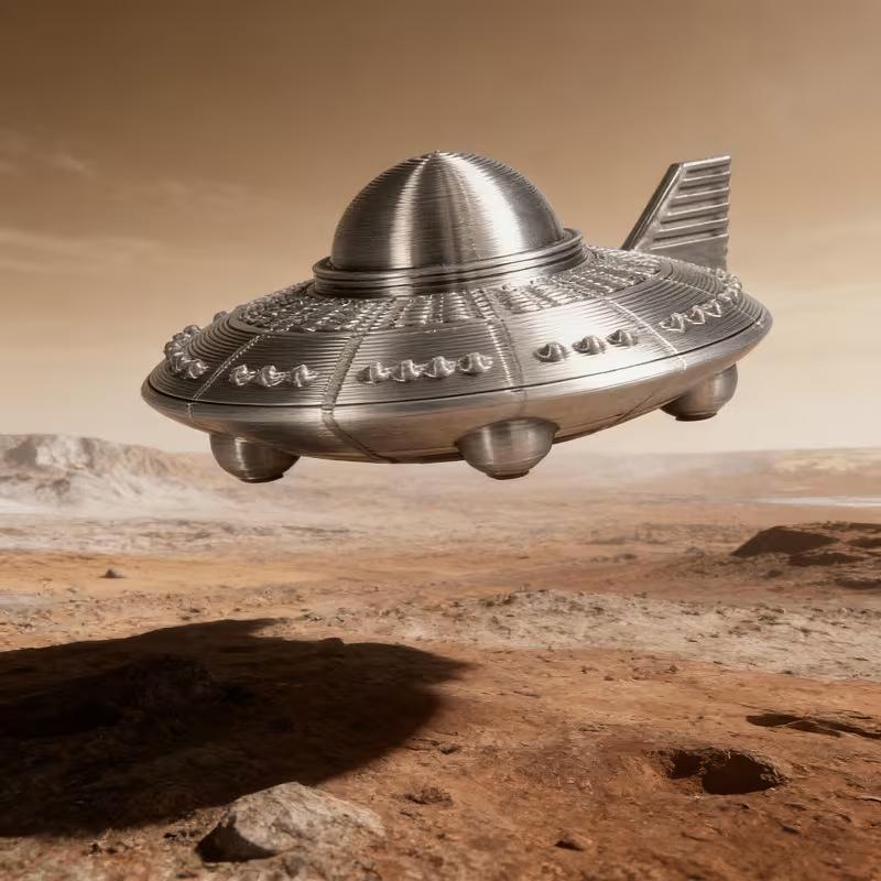 3D 프린트된 UFO 피규어, 레트로 메탈 마감, 공상 - 3D Printing Ultem 리뷰 및 가격